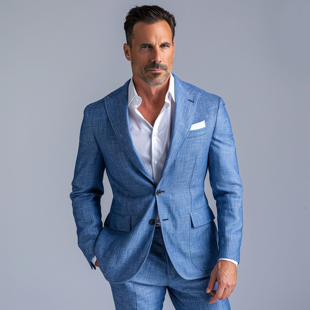 SevenYn Men's High-End Custom Denim Blue Suit