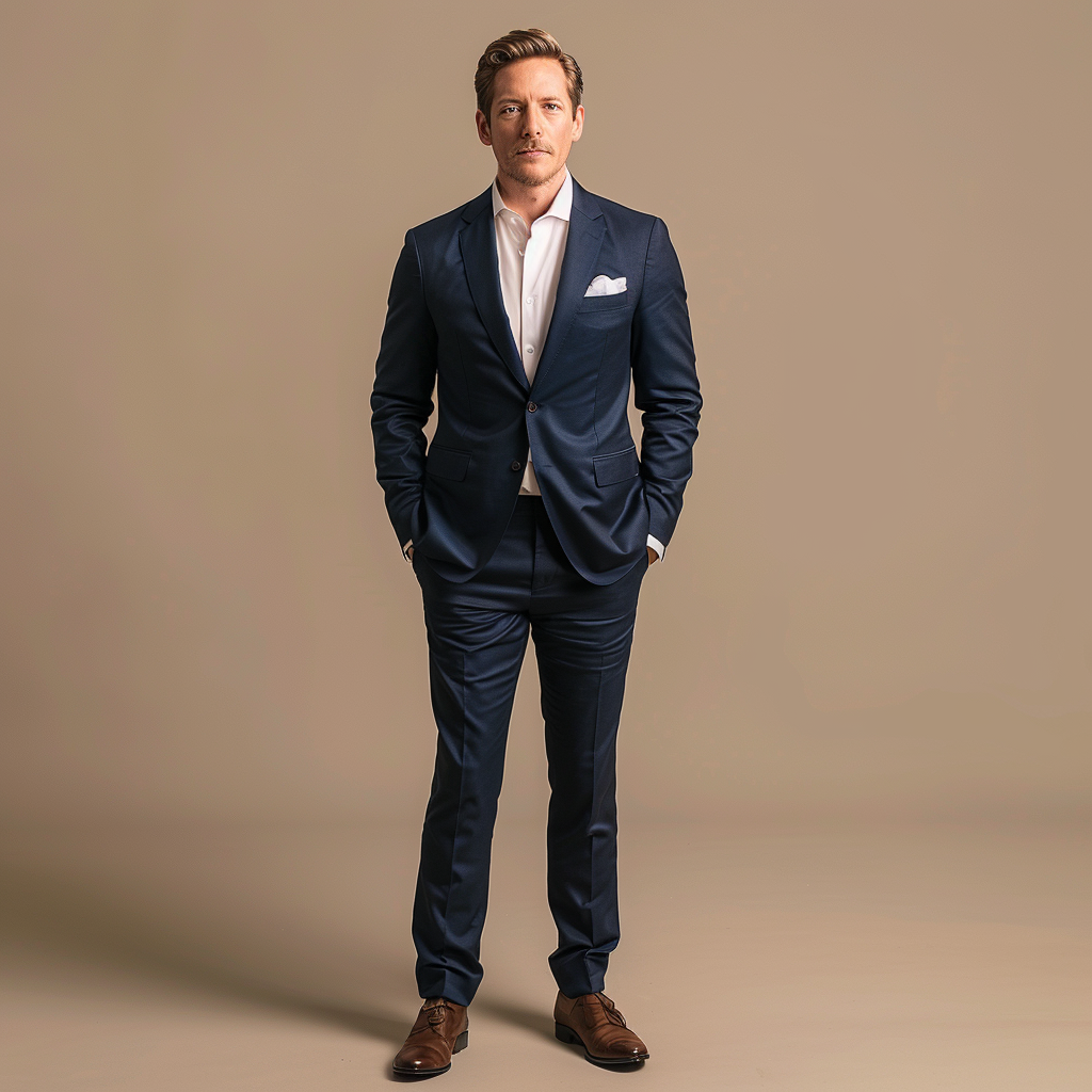 SevenYn Men's High-End Custom Navy Blue Suit